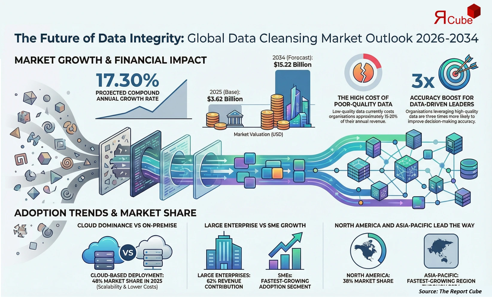 Global Data Cleansing Market 2026-2034 infographic presenting market share and future forecast