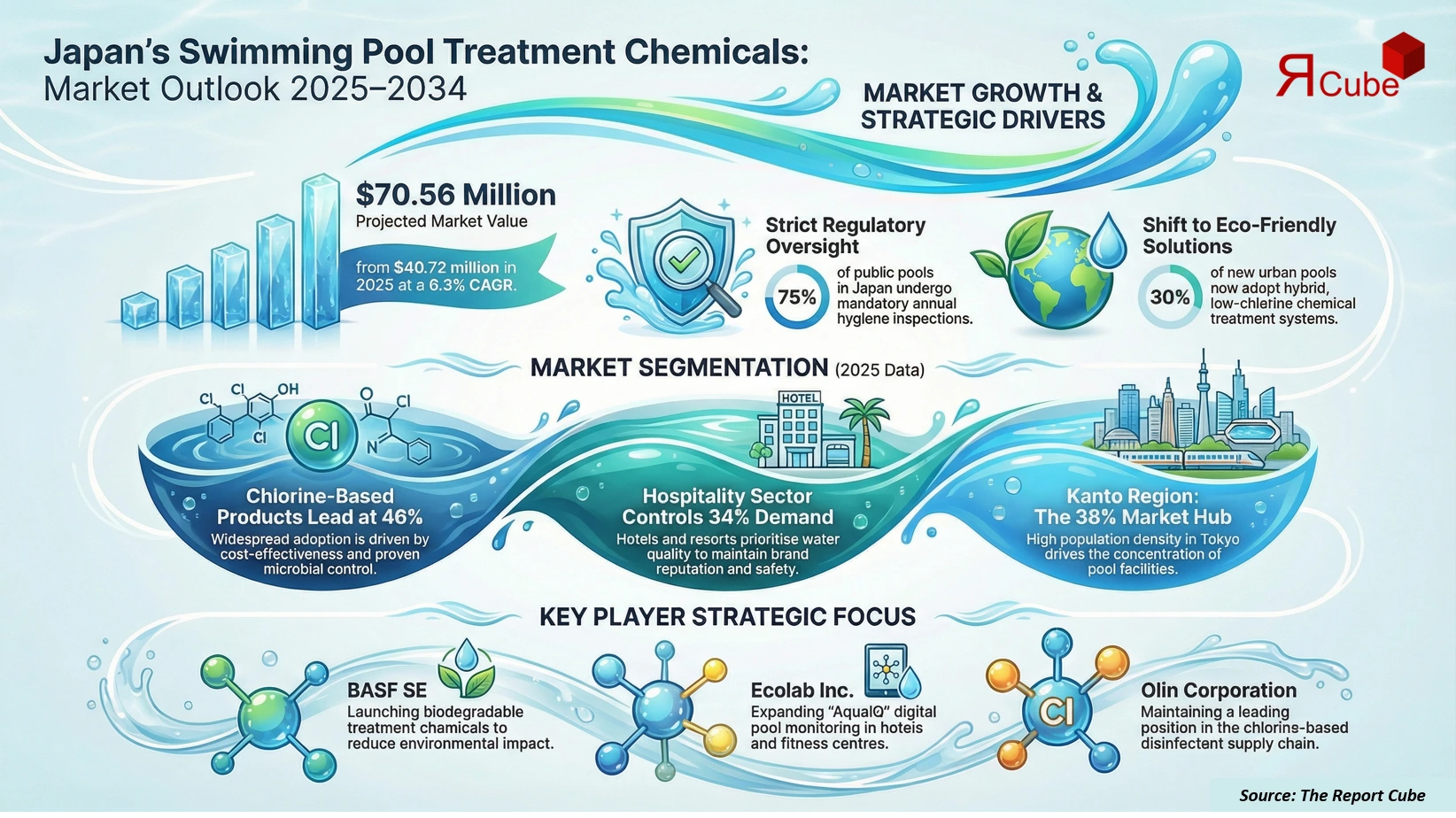 Japan Swimming Pool Treatment Chemicals Market 2026-2034 infographic showing market segmentation and growth outlook
