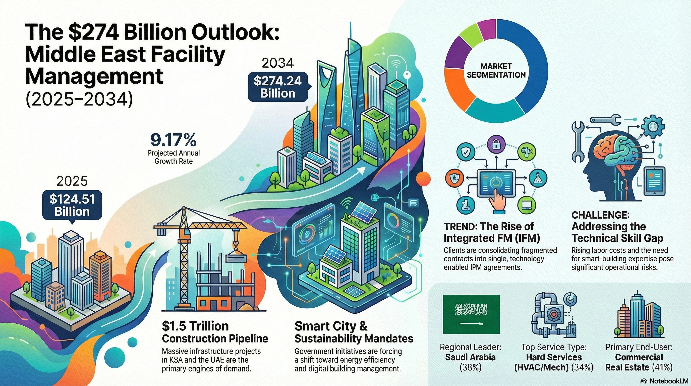 Middle East Facility Management Market 2026-2034 infographic highlighting key trends and demand drivers