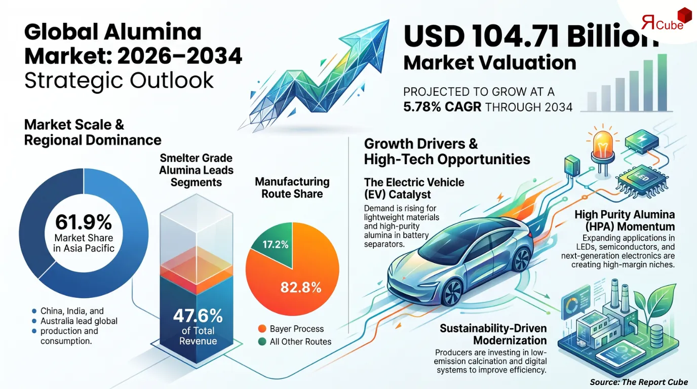 Alumina Market to reach USD 104.71 billion by 2034, CAGR 5.78%