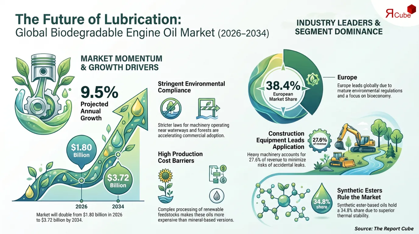 Biodegradable Engine Oil Market to reach USD 3.72 billion by 2034, CAGR 9.5%