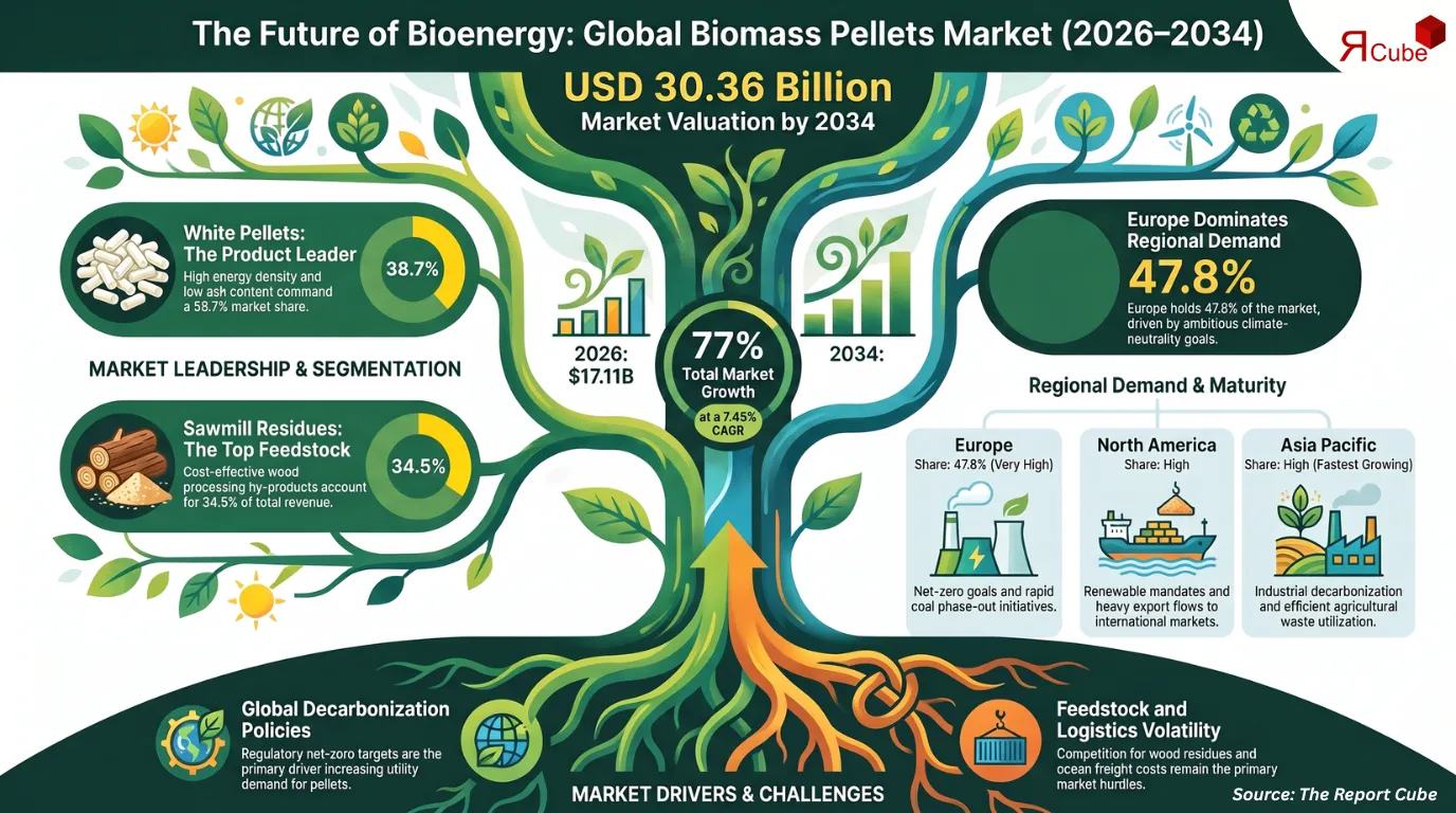 Biomass Pellets Market to reach USD 30.36 billion by 2034, CAGR 7.43%
