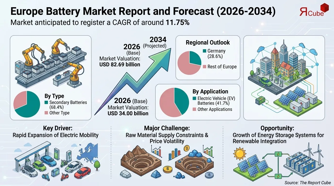 Europe Battery Market Size, Trends, Share & Forecast Overview 2034