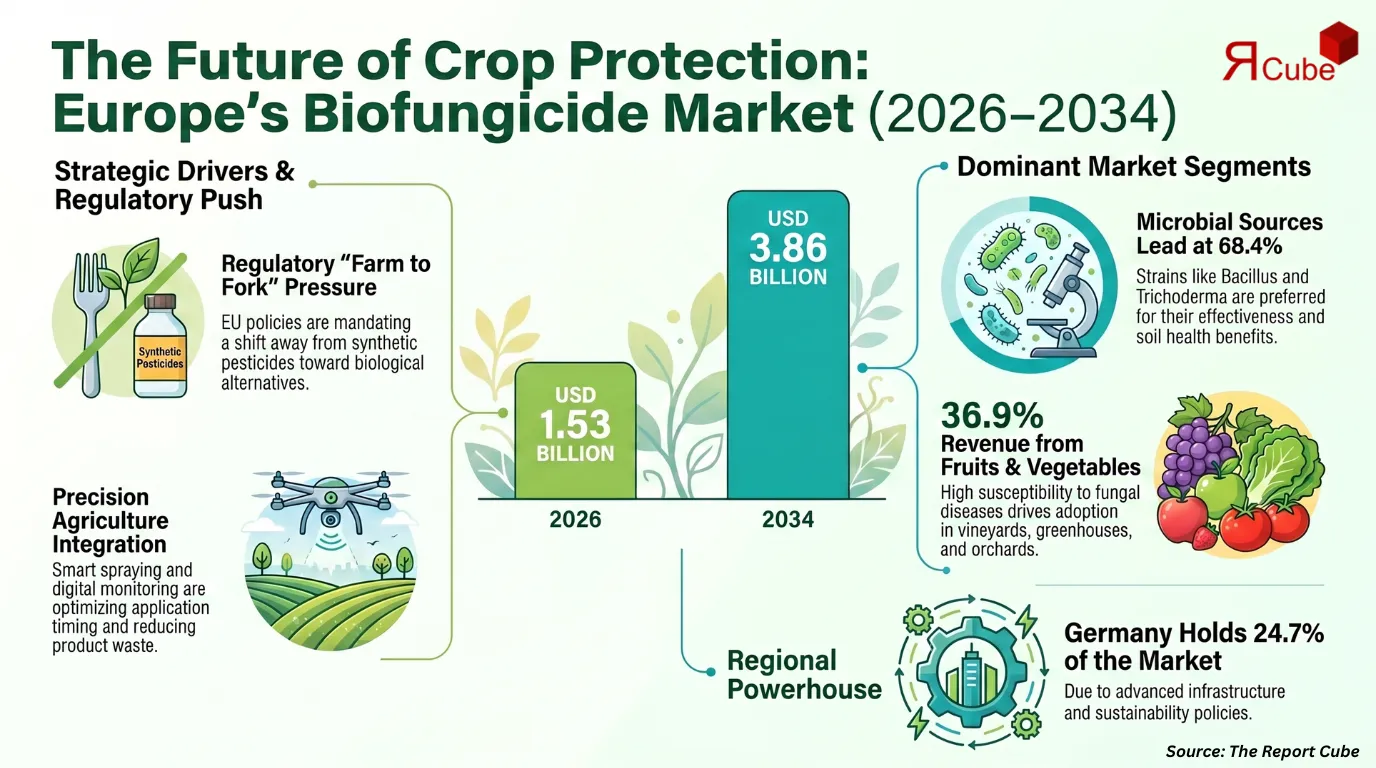 Europe Biofungicides Market to Hit USD 3.86 Billion by 2034 at 12.28% CAGR