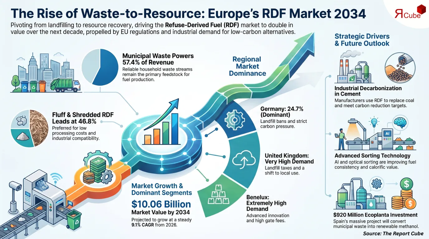 Europe Refuse-Derived Fuel Market to Hit USD 10.06 Billion by 2034 at 9.1% CAGR Growth