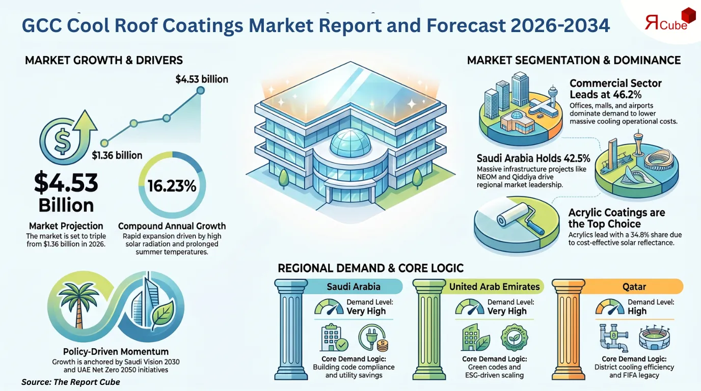 GCC Cool Roof Coatings Market to Reach USD 4.53B by 2034, Expanding at 16.23% CAGR