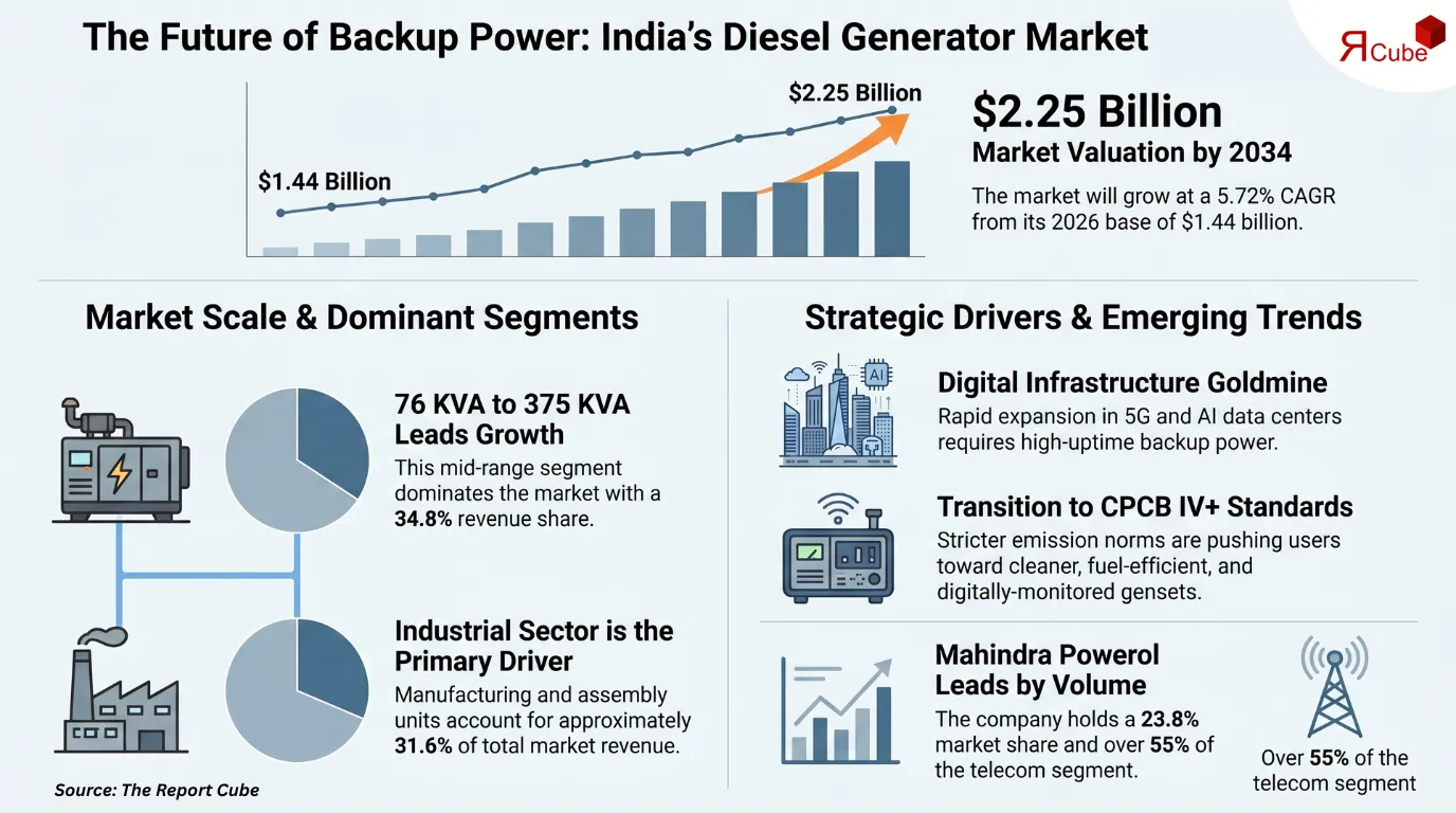 India Diesel Generator Market to Reach USD 2.25B by 2034, 5.72% CAGR