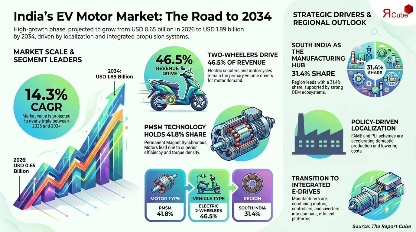 India EV Motor Market Value 2034 USD 1.89B CAGR 14.3%