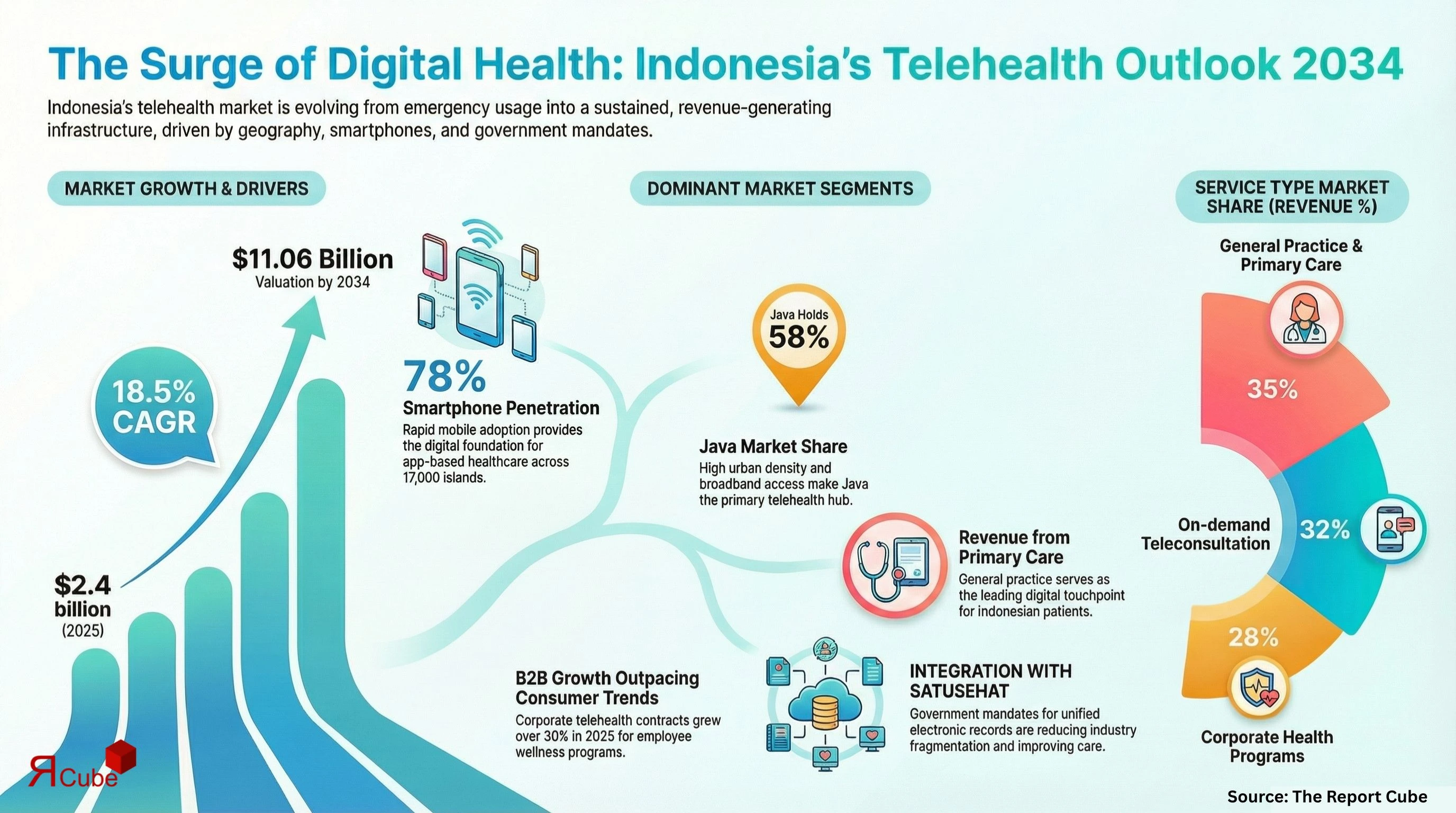 Indonesia Telehealth Service Commercialization Market 2026-2034 infographic explaining market structure and opportunities