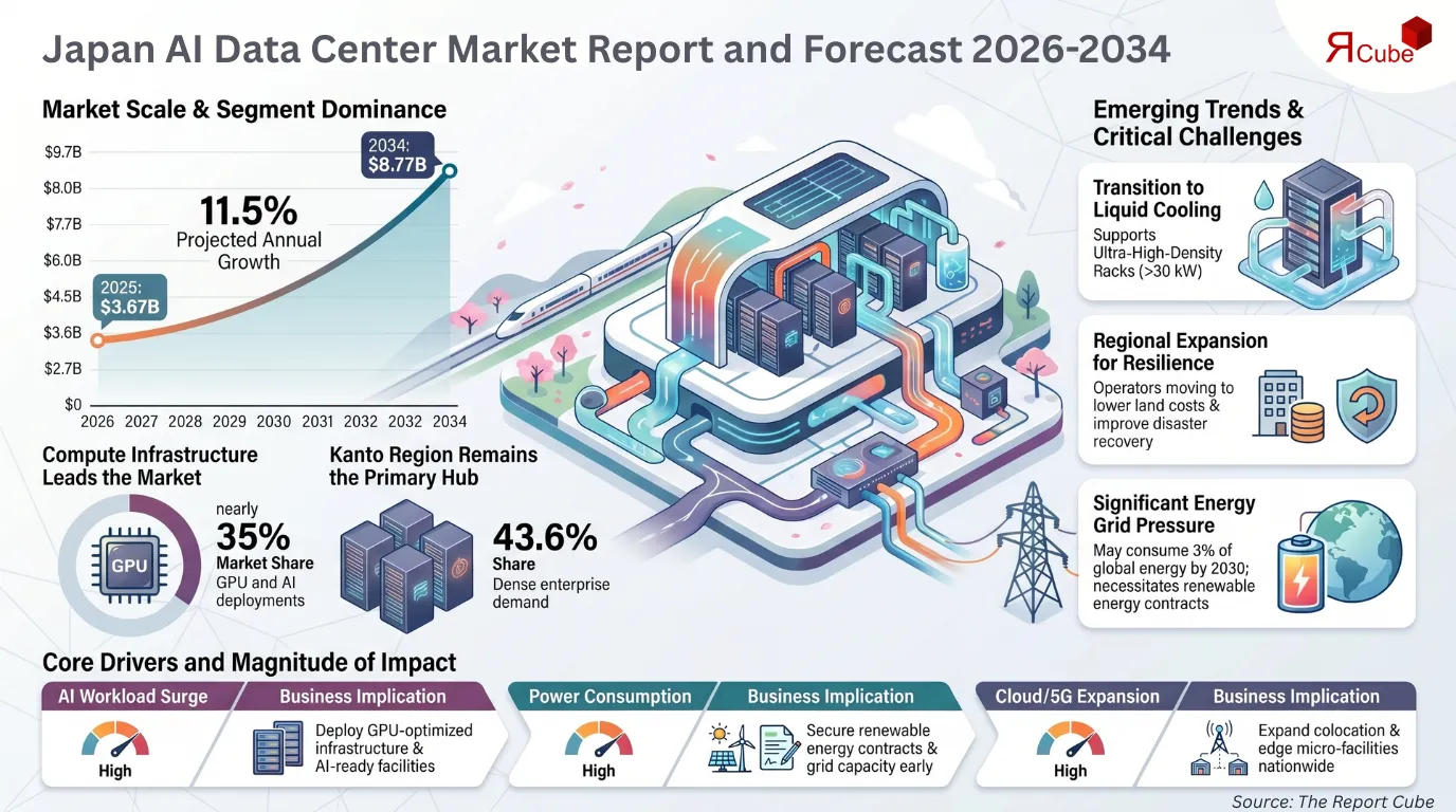 Japan AI Data Center Market size was valued at USD 3.67 billion in 2026, reaching USD 8.77 billion by 2034