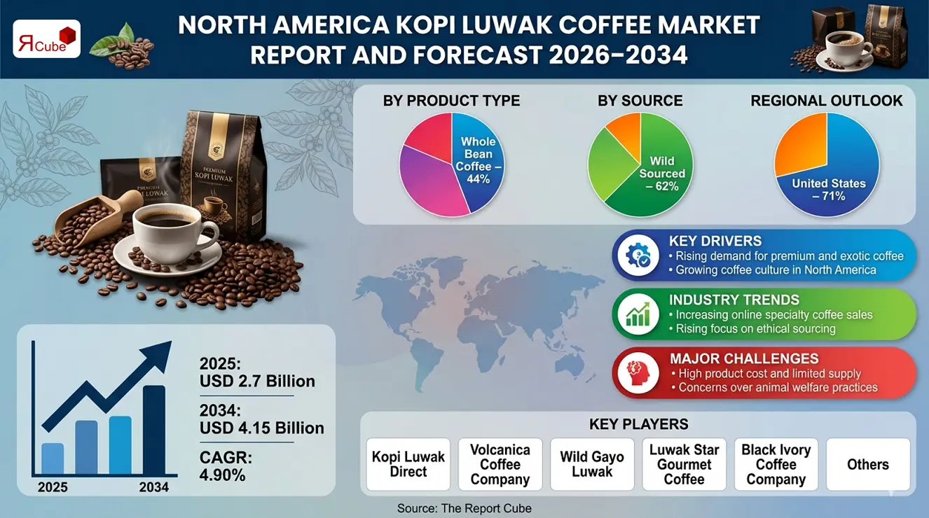 North America Kopi Luwak Coffee Market 2026-2034 infographic explaining market structure and opportunities