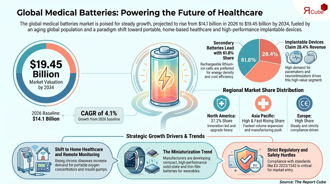 Medical Batteries Market to Reach USD 19.45 Billion by 2034, Expanding at a 4.1% CAGR