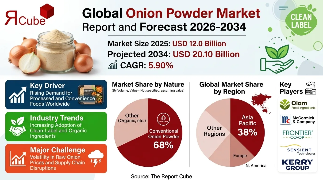 Global Onion Powder Market 2026-2034 infographic covering competitive landscape and insights