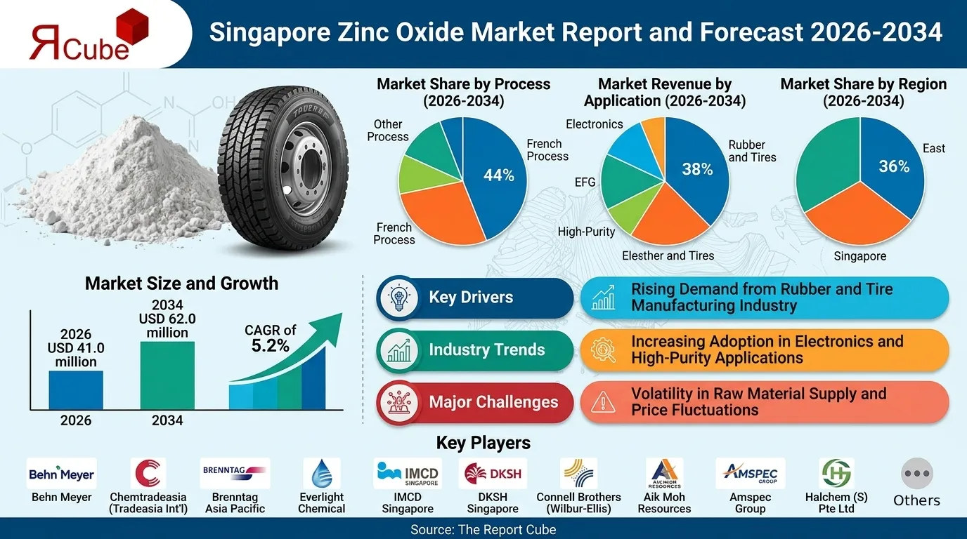 Singapore Zinc Oxide Market 2026-2034 infographic presenting market share and future forecast