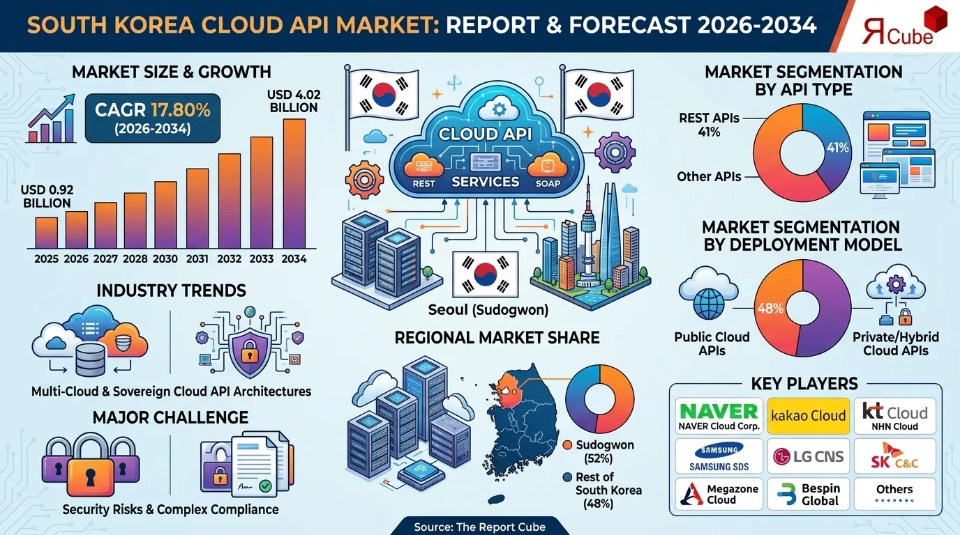 South Korea Cloud API Market 2026-2034 infographic highlighting key trends and demand drivers