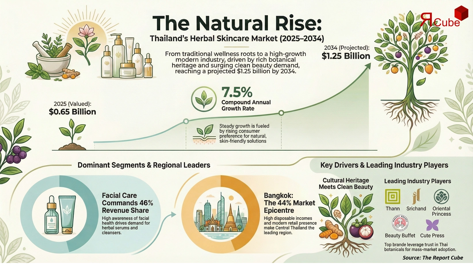 Thailand Herbal Skincare Products Market 2026-2034 infographic presenting market share and future forecast