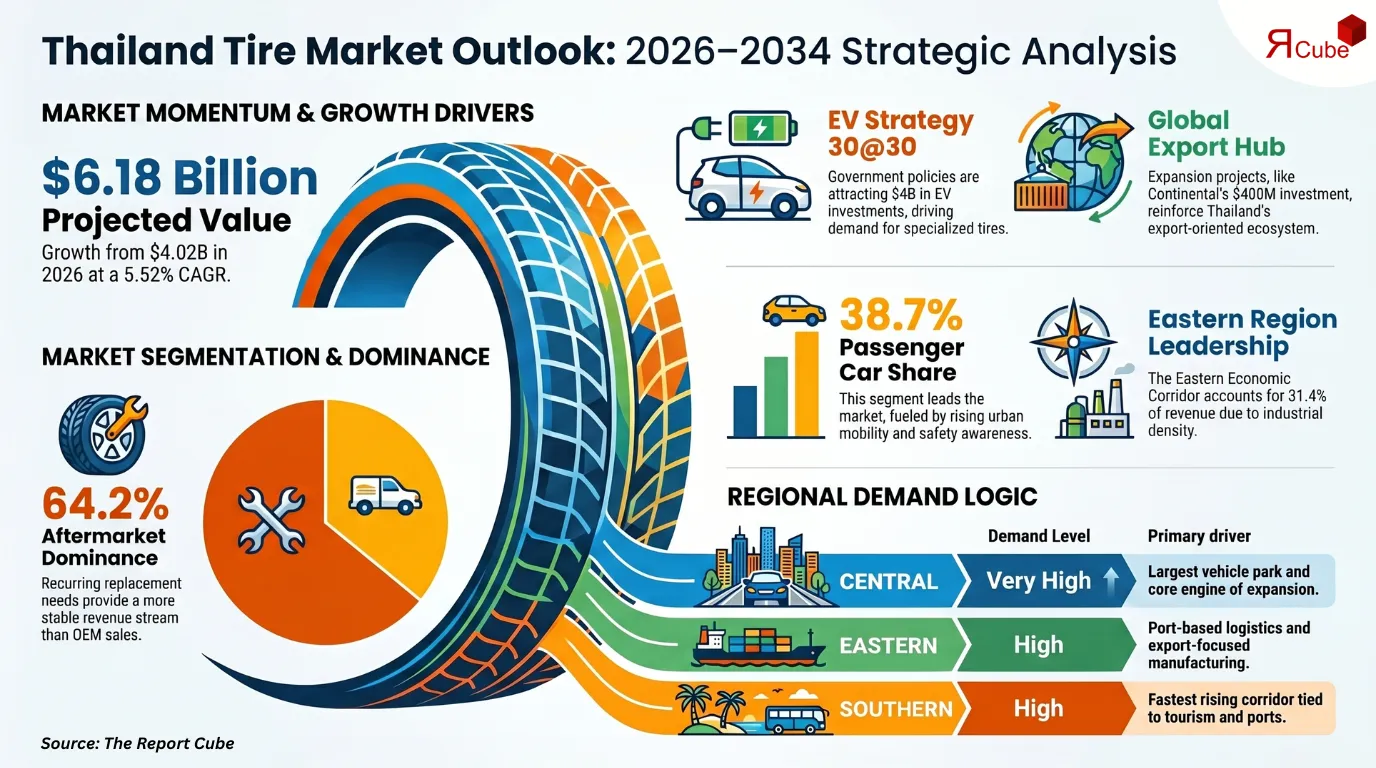 Thailand Tire Market to Hit USD 6.18B by 2034 at 5.52% CAGR
