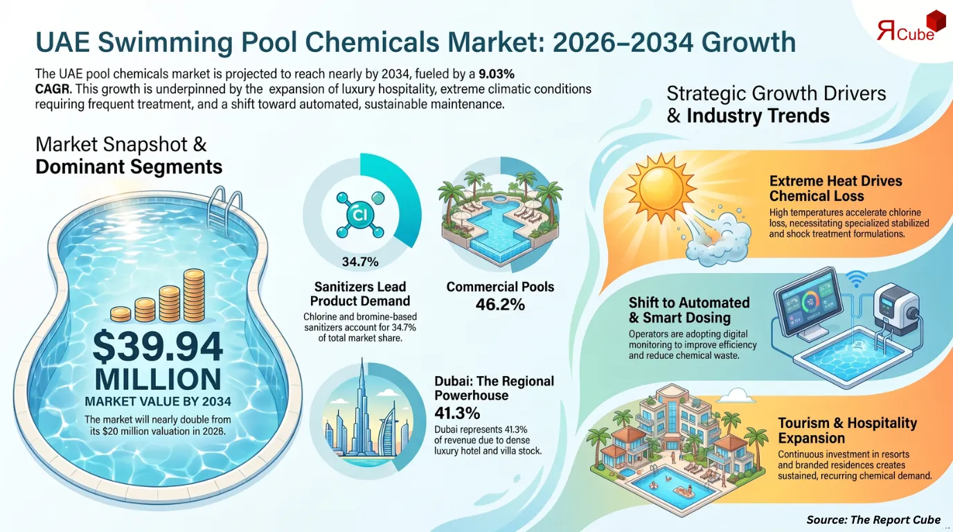 UAE Swimming Pool Chemicals Market to Reach USD 39.94 Million by 2034, Growing at 9.03% CAGR