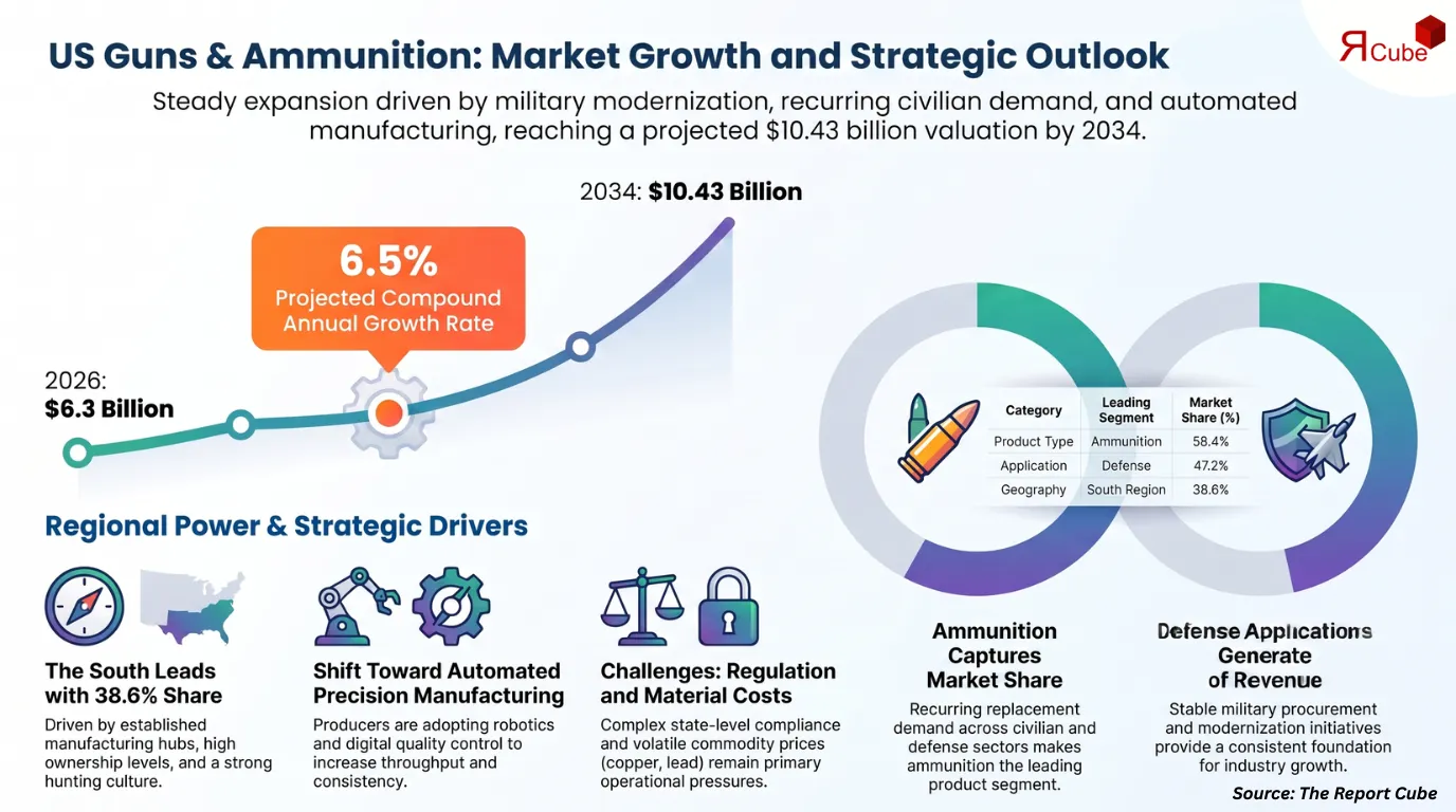 US Guns and Ammunition Market to Hit USD 10.43 Billion by 2034, Growing at 6.5% CAGR