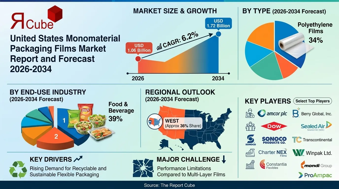 United States (US) Monomaterial Packaging Films Market 2026-2034 infographic highlighting key trends and demand drivers