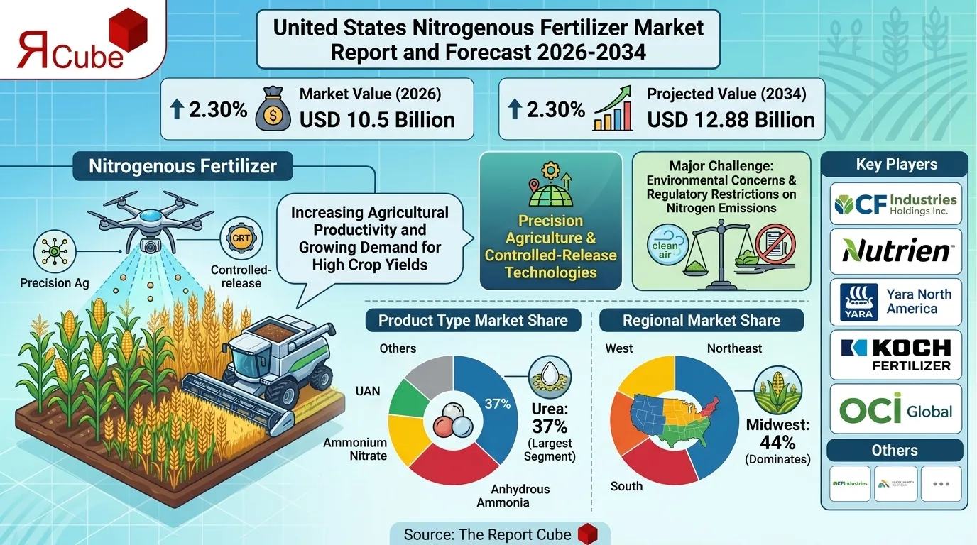 United States Nitrogenous Fertilizer Market Report and and Forecast 2026-2034 infographic explaining market structure and opportunities