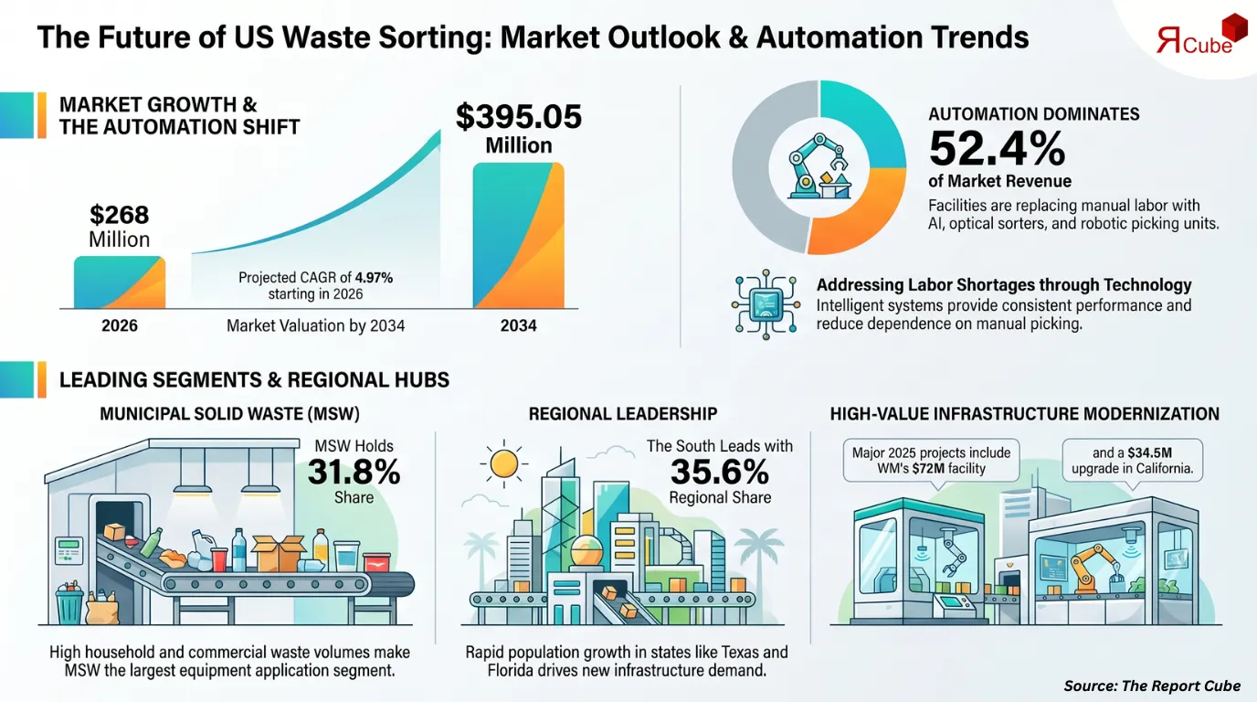 US Waste Sorting Equipment Market to Reach USD 395.05M by 2034, CAGR 4.97%